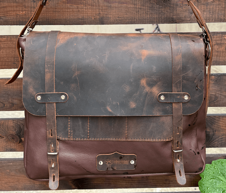 Handmade Messenger Bag, Laptop Bag, Briefcase Bag. Size : 13 inch to 17 inch with Brown-Green - Black 99percenthandmade