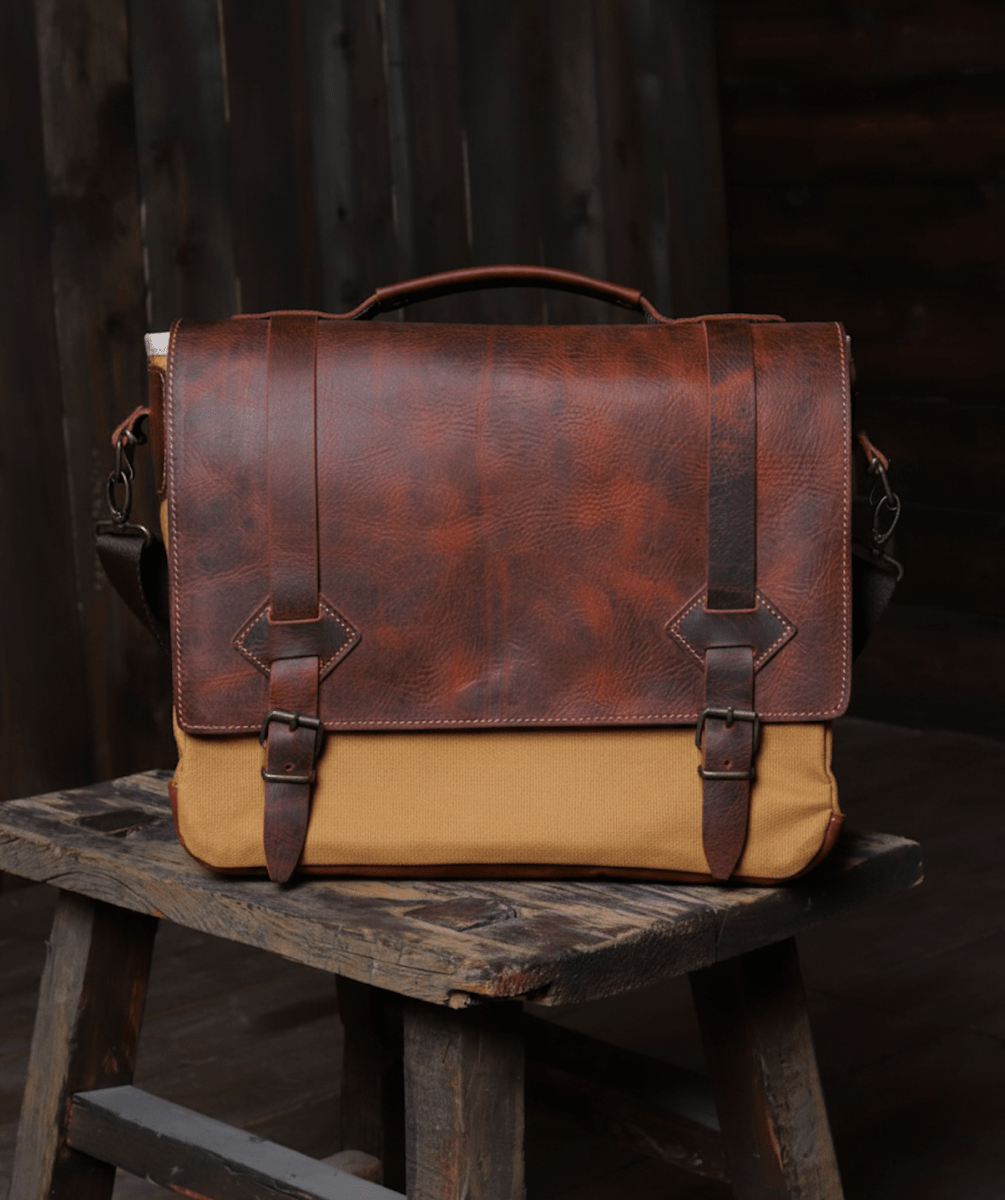 Handmade Messenger bag, Laptop Bag, Briefcase Bag. Size : 13 inch to 17 inch with Brown-Green Color Options 99percenthandmade