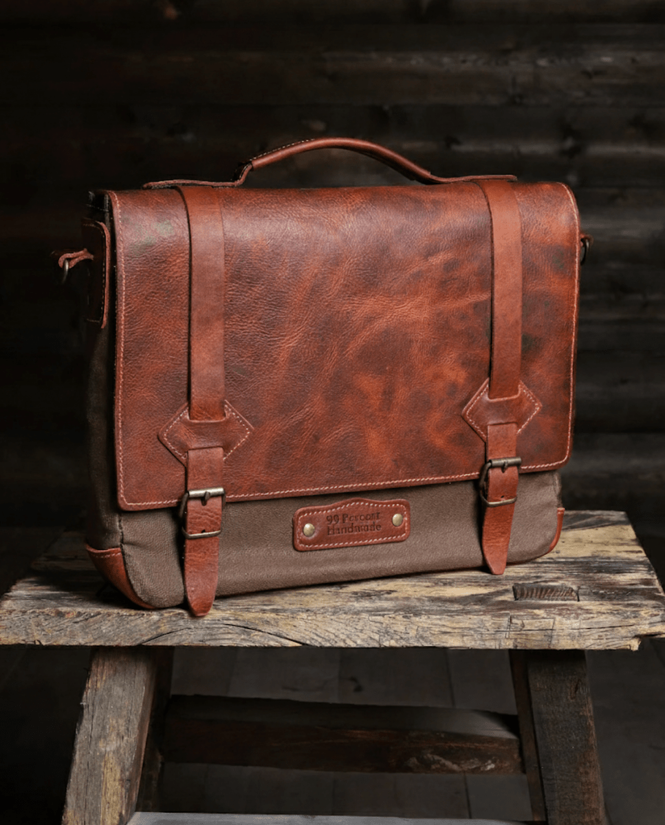 Handmade Messenger Bag, Laptop Bag, Briefcase Bag. Size : 13 inch to 17 inch with Brown-Green - Black 99percenthandmade