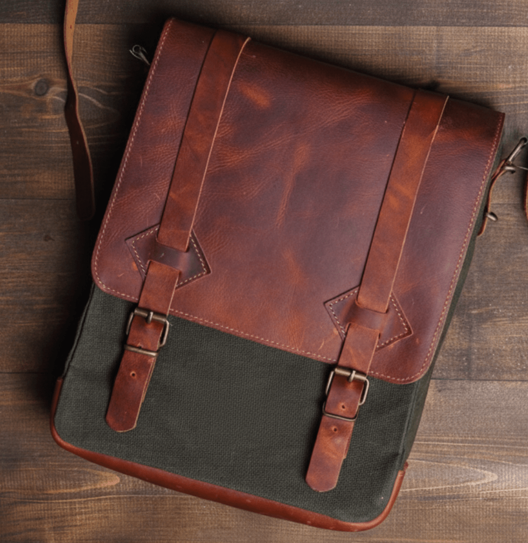Handmade Messenger Bag, Laptop Bag, Briefcase Bag. Size : 13 inch to 17 inch with Brown-Green - Black 99percenthandmade