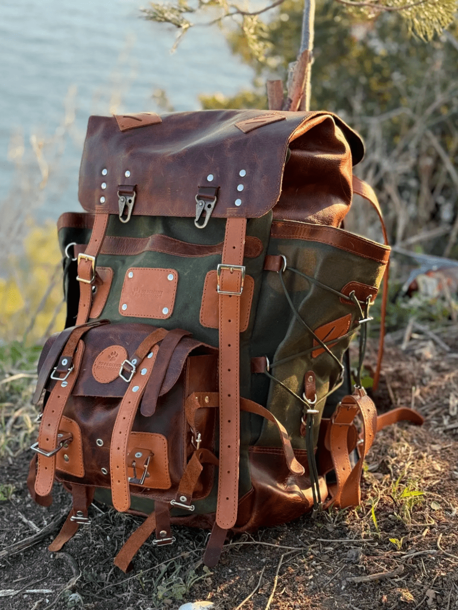 Heritage 45L Versatile Backpack: Handmade Leather & Canvas for Bushcraft, Travel & Daily Use 99percenthandmade