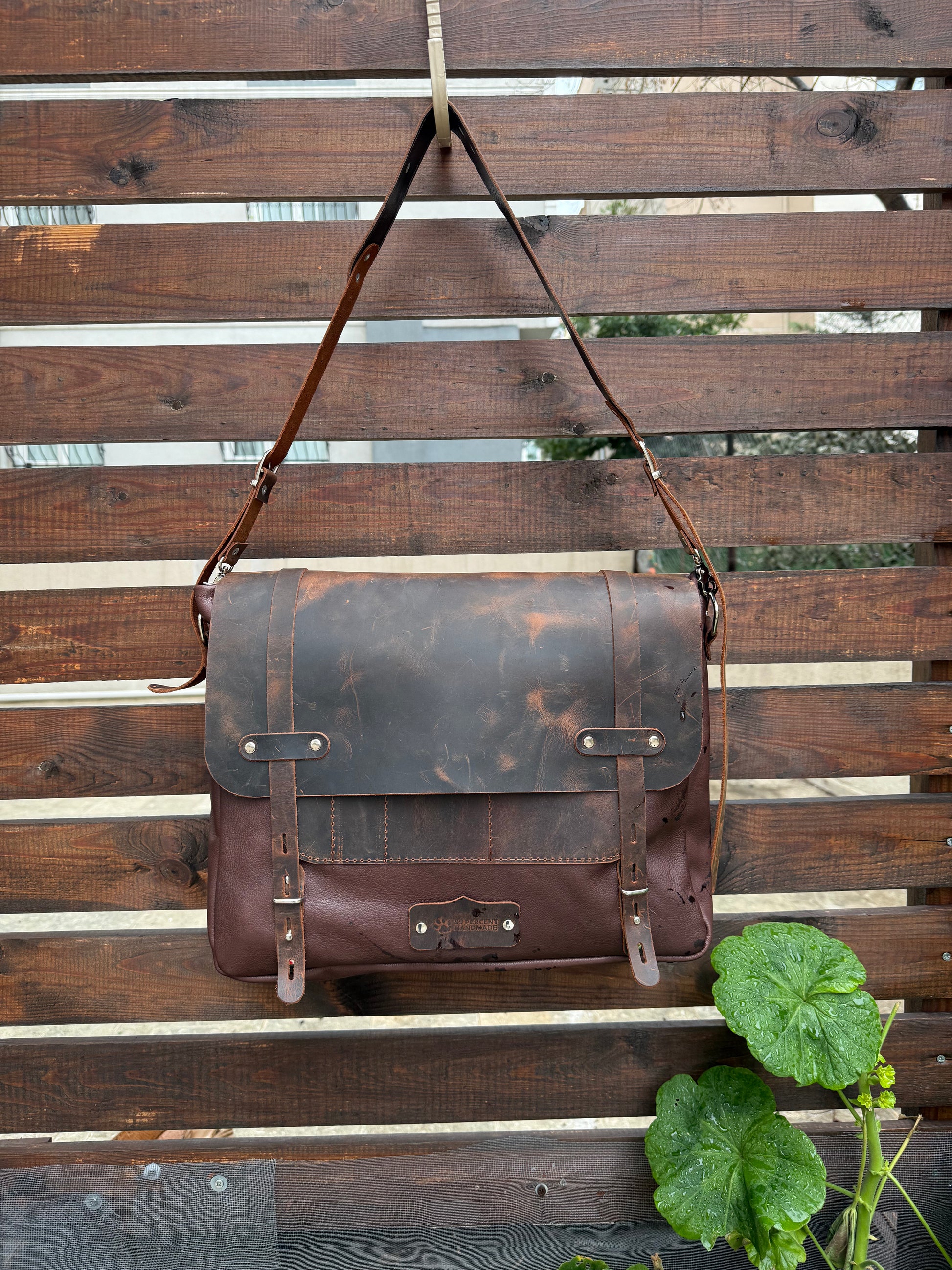 Handmade Messenger Bag, Laptop Bag, Briefcase Bag. Size : 13 inch to 17 inch with Brown-Green - Black 99percenthandmade