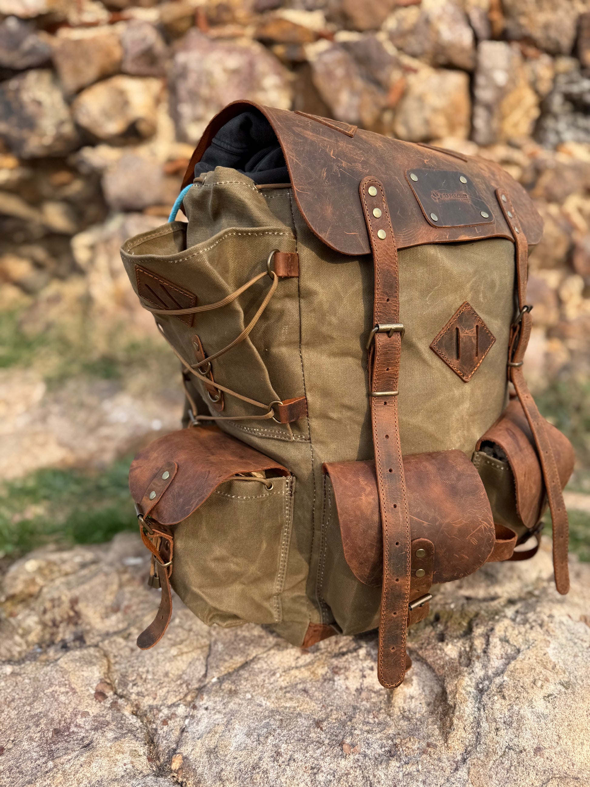 2026 Edition | Black-Brown-Green | Bushcraft Handmade Waxed Canvas Backpack | 50 L | Daily Use | Bushcraft, Travel, Camping, Hunting, Fishing, Sports bag 99percenthandmade