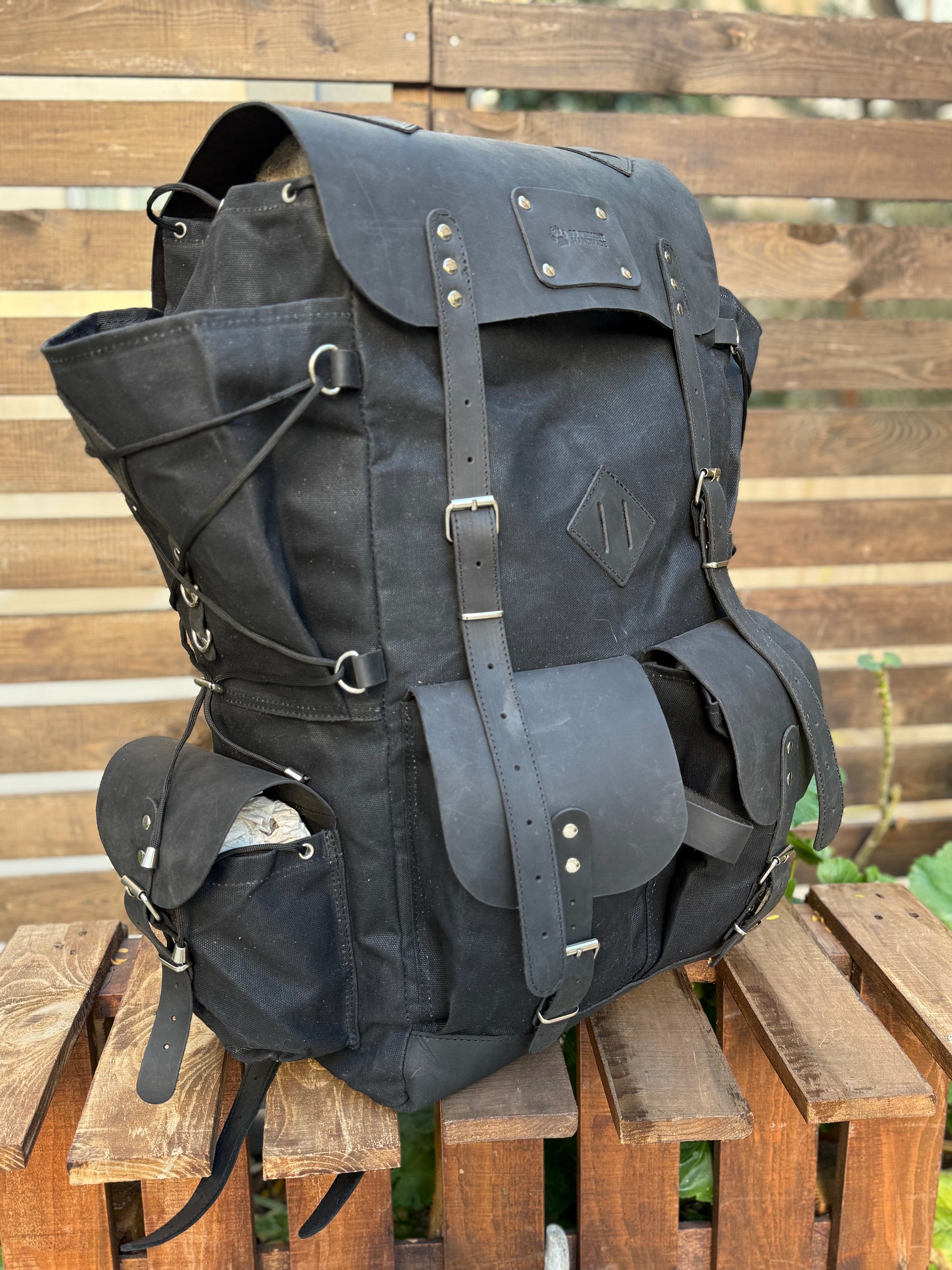 2026 Edition | Black-Brown-Green | Bushcraft Handmade Waxed Canvas Backpack | 50 L | Daily Use | Bushcraft, Travel, Camping, Hunting, Fishing, Sports bag 99percenthandmade