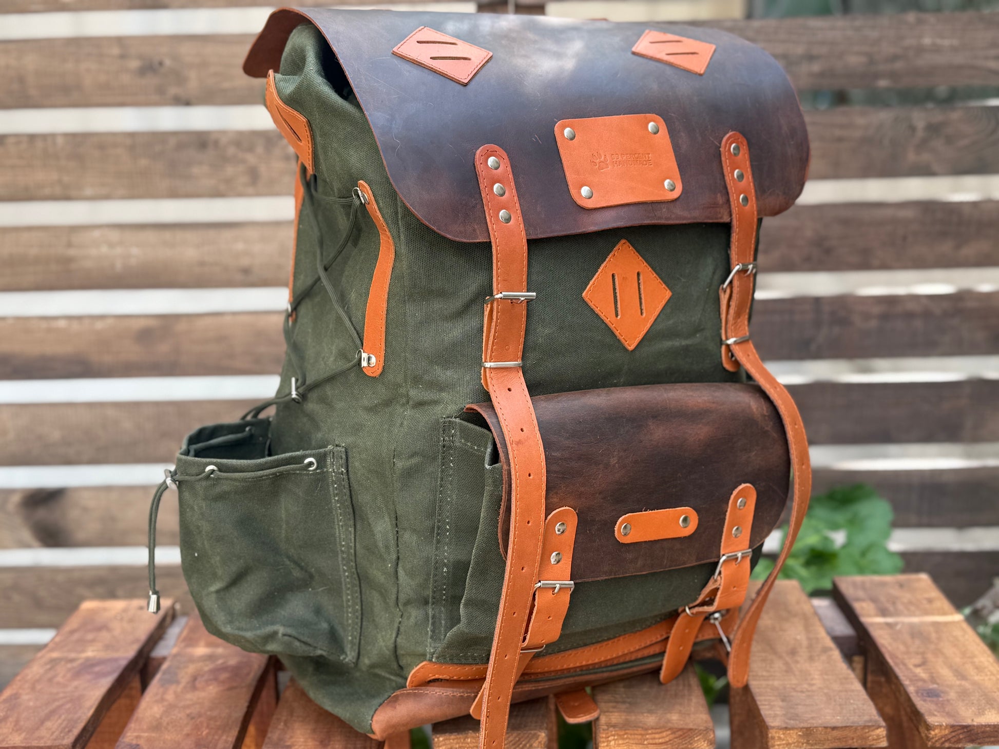30L to 80L | Bushcraft Backpack | Leather and Waxed Canvas Backpack | Hiking Backpack | Extra large | Bushcraft | 99percenthandmade