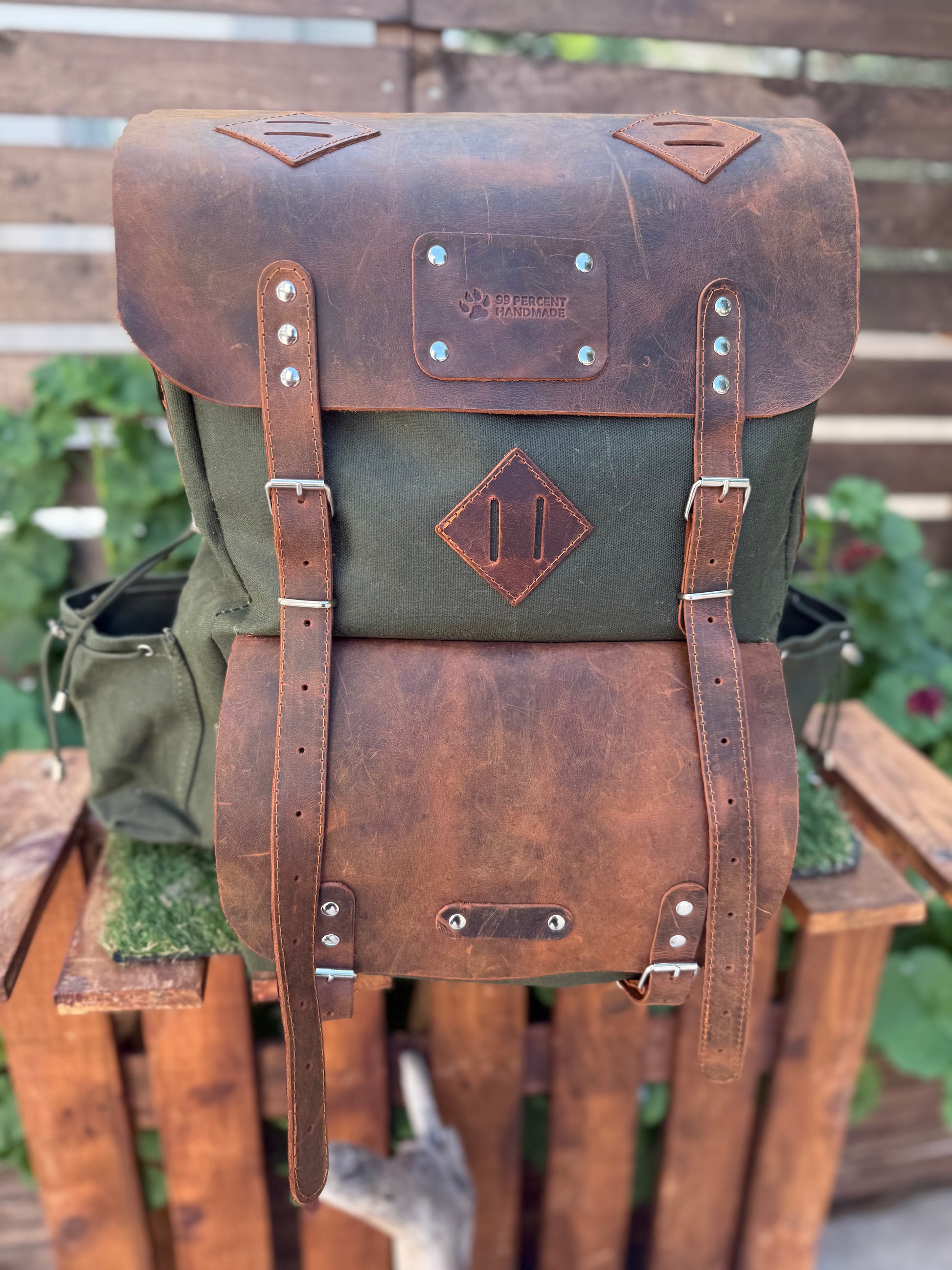 30L to 80L | Bushcraft Backpack | Leather and Waxed Canvas Backpack | Hiking Backpack | Extra large | Bushcraft | 99percenthandmade