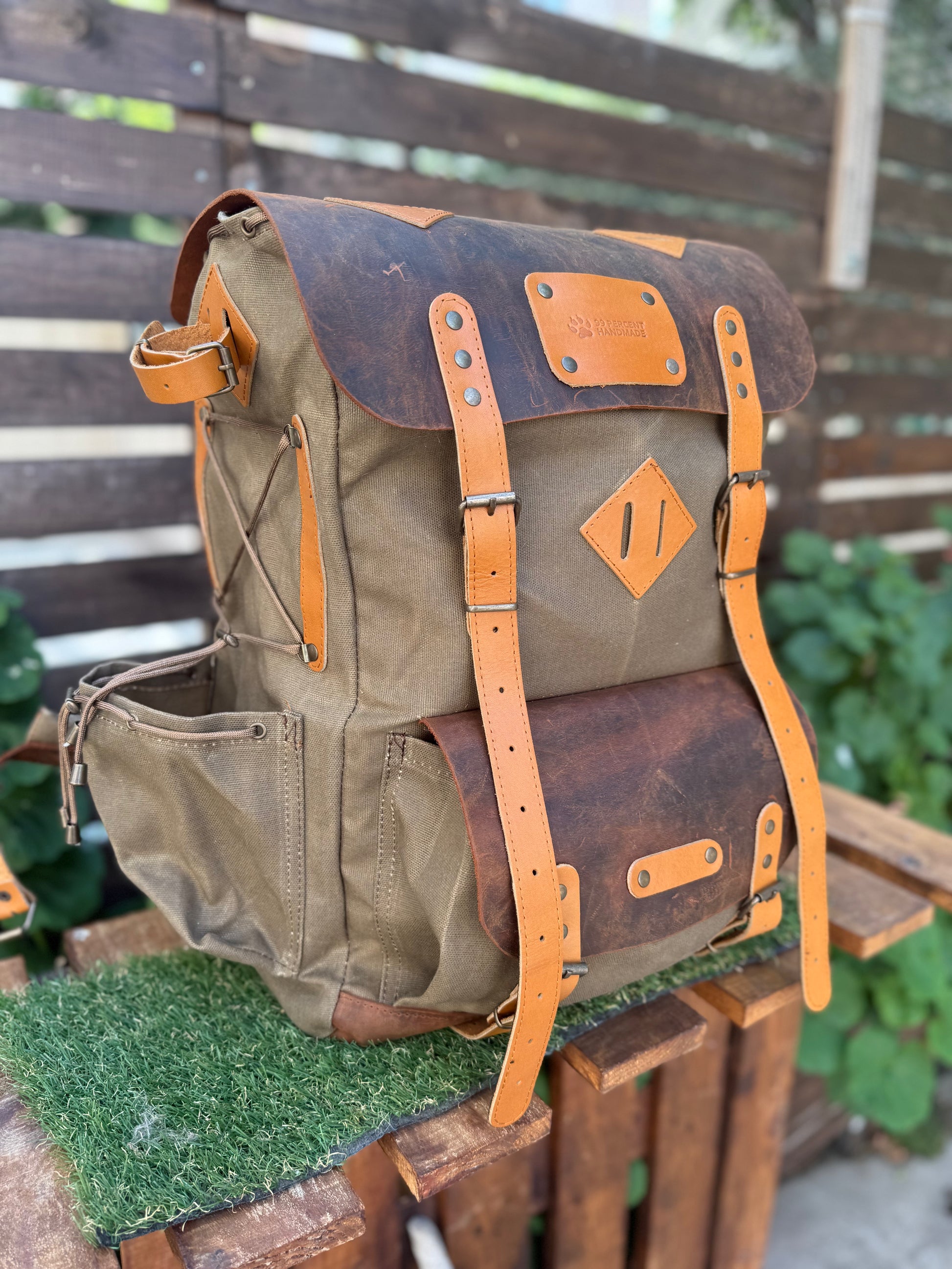 30L to 80L | Bushcraft Backpack | Leather and Waxed Canvas Backpack | Hiking Backpack | Extra large | Bushcraft | 99percenthandmade