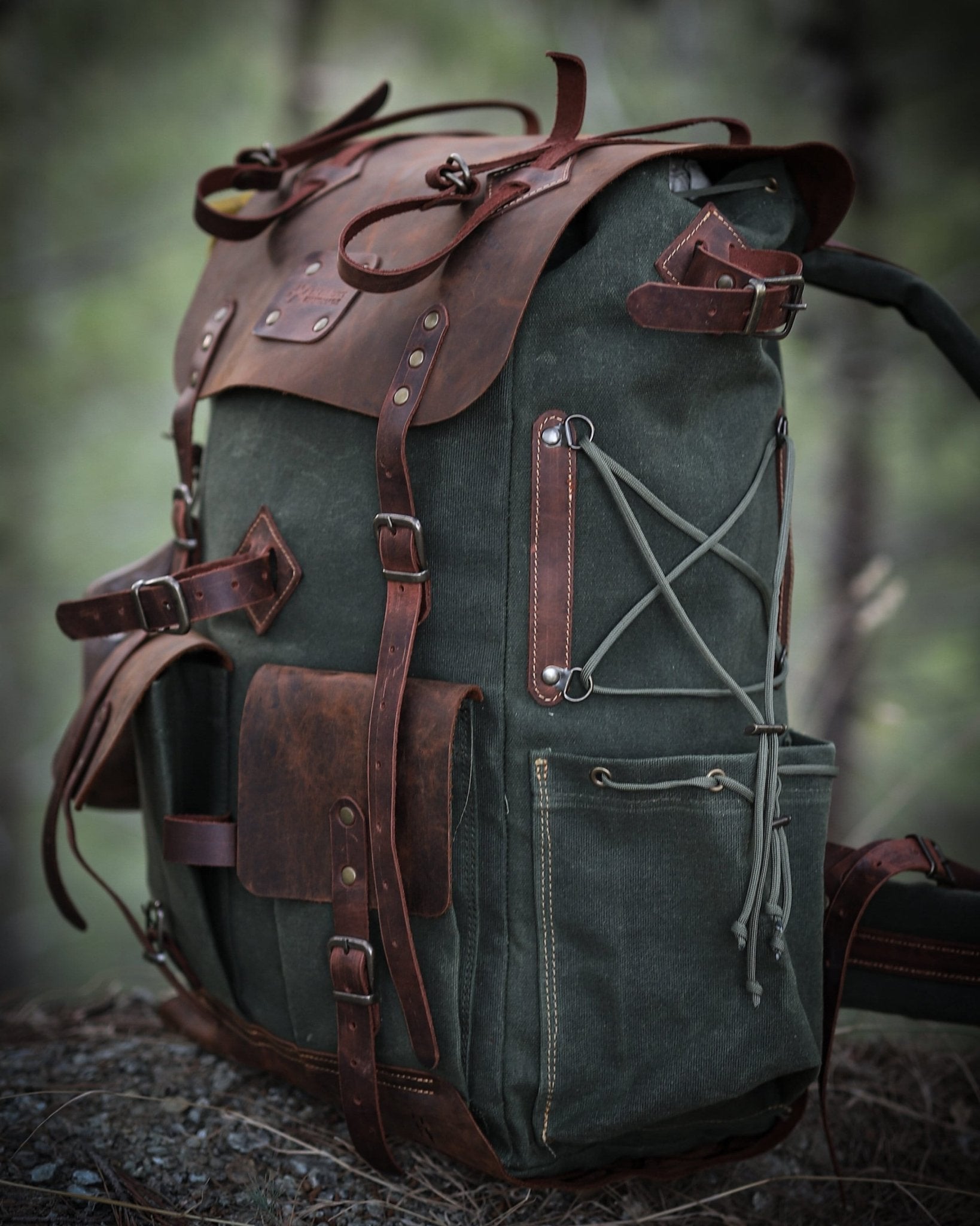 Black-Brown-Green | Bushcraft Handmade Waxed Canvas Backpack | 50 L |
