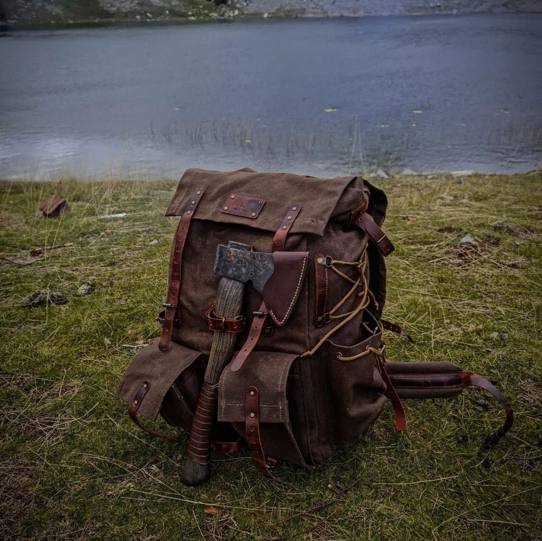 Black-Brown-Green-White | Hiking Backpack | Leather - Canvas | Hiking Backpacks bushcraft - camping - hiking backpack 99percenthandmade Dark Brown 30 Liters 