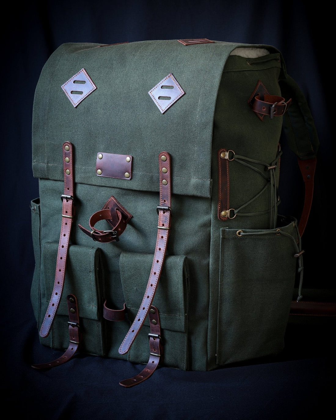 Black-Brown-Green-White | Hiking Backpack | Leather - Canvas | Hiking Backpacks bushcraft - camping - hiking backpack 99percenthandmade   