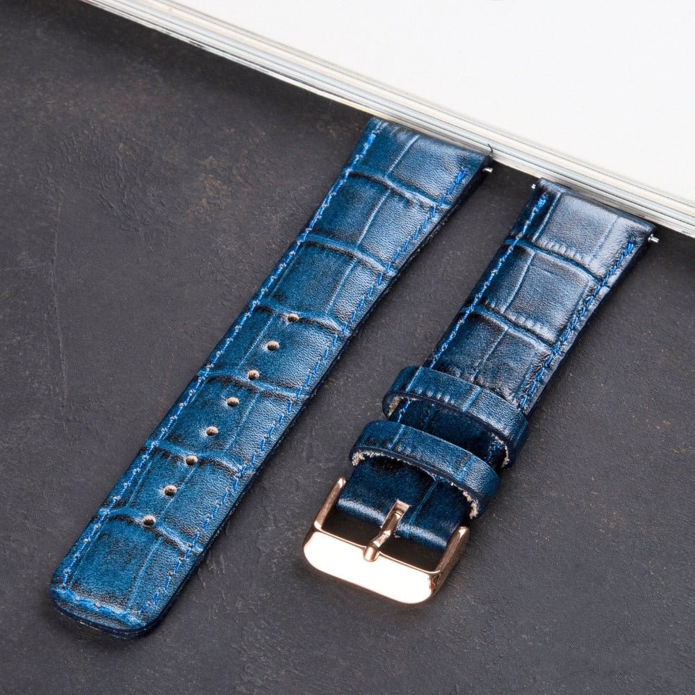Blue Crocodile Embossed Leather Samsung Watch Strap  99percenthandmade   