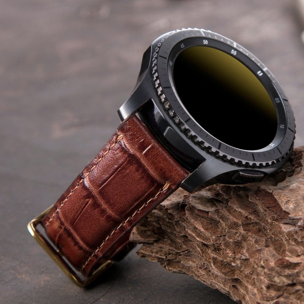 Brown Crocodile Embossed Leather Samsung Watch Strap  99percenthandmade   