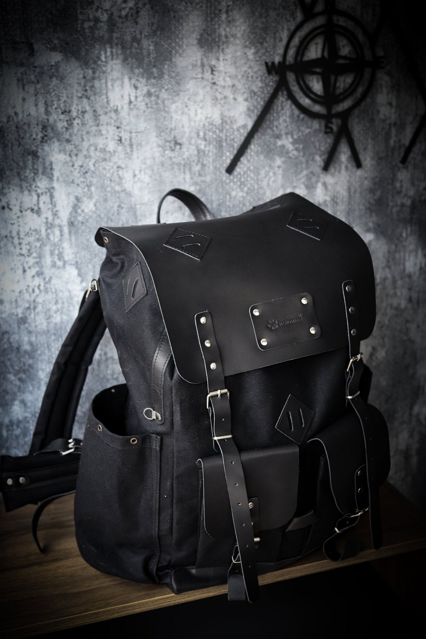 Camping Backpack Leather and Waxed canvas With tent sleeping bag
