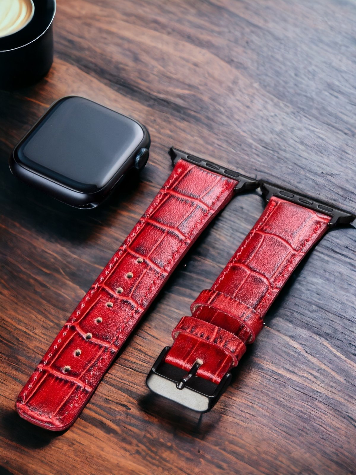 Crocodile Embossed Black Leather Apple Watch Strap ( Black, Brown, Blue, Red, Green )  99percenthandmade   