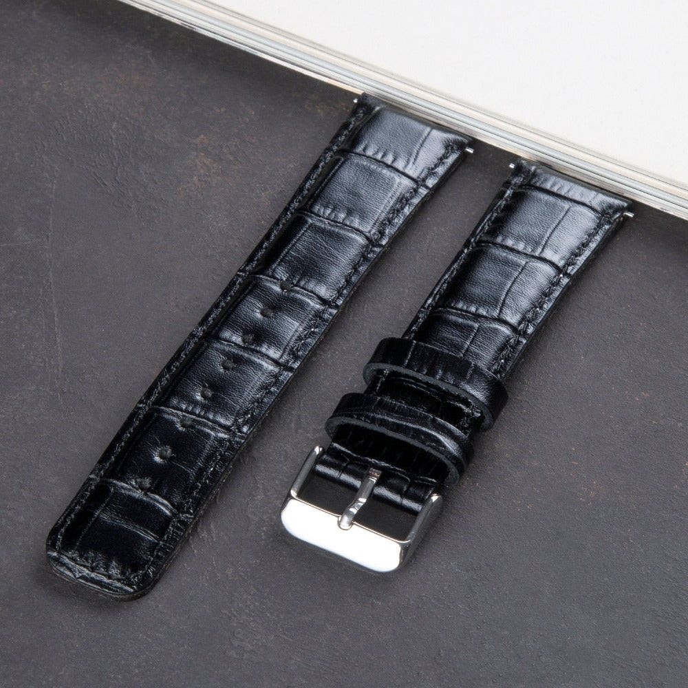Crocodile Embossed Black Leather Samsung Watch Strap  99percenthandmade   