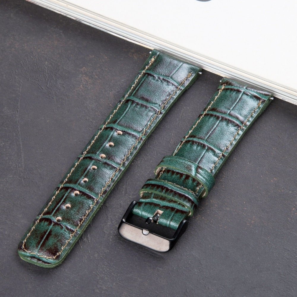 Crocodile Embossed Green Leather Samsung Watch Strap  99percenthandmade   