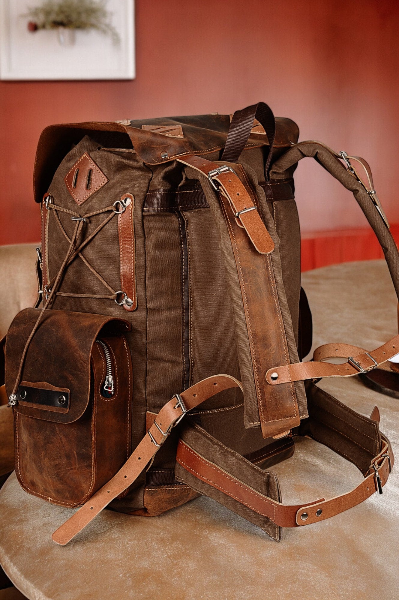 backpack waxed canvas laptop Daypack Laptop Backpack Handmade Waxed Canvas and Leather, 40L-50L Siz