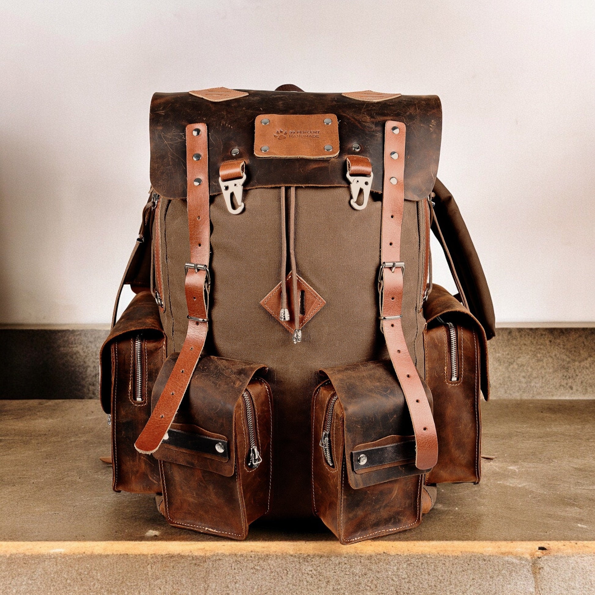 Daypack Laptop Backpack Handmade Waxed Canvas and Leather, 40L-50L Size Options  99percenthandmade   