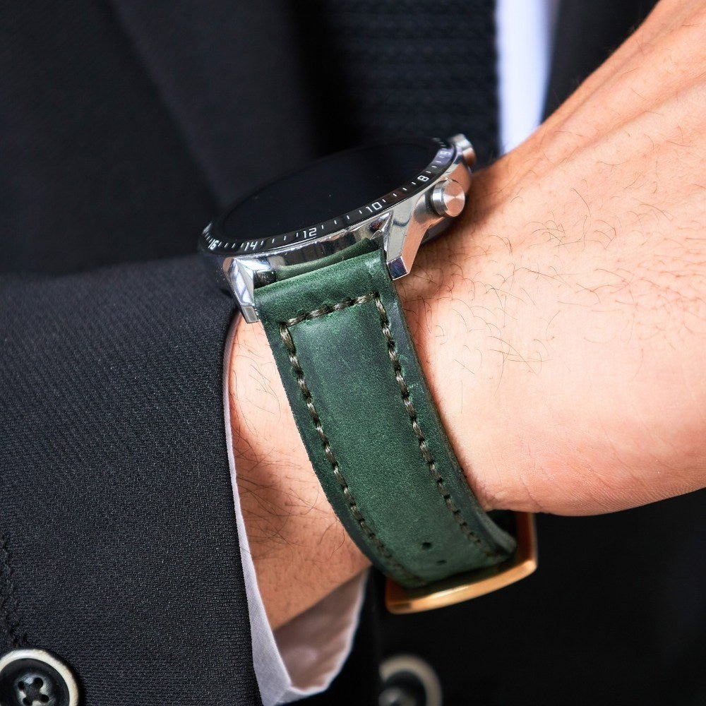 Green Leather Samsung - Huawei Watch Strap  99percenthandmade   