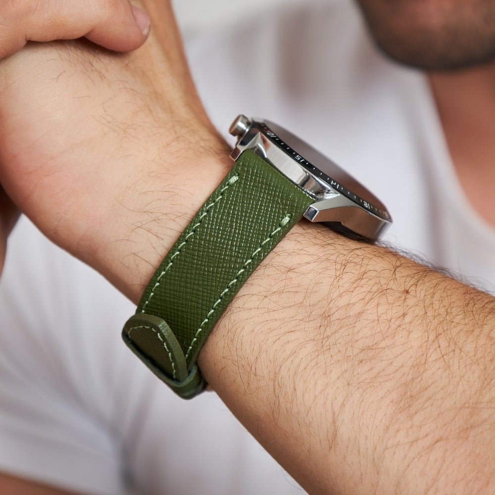 Green Leather Samsung - Huawei Watch Strap  99percenthandmade   