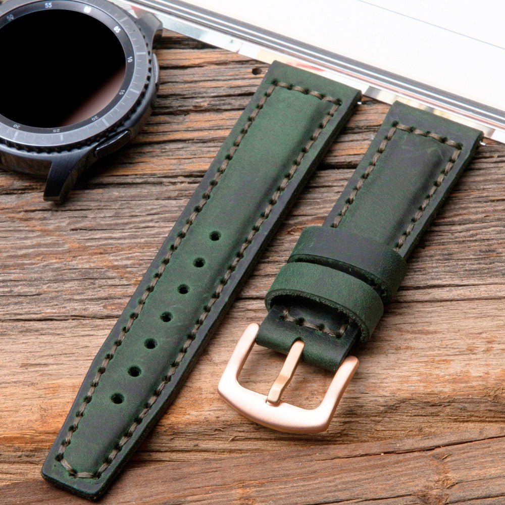 Green Leather Samsung - Huawei Watch Strap  99percenthandmade   