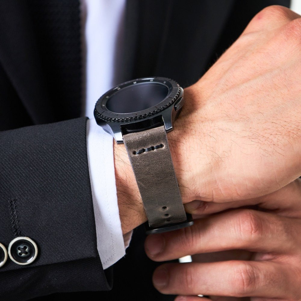 Grey Leather Samsung - Huawei Watch Strap  99percenthandmade   
