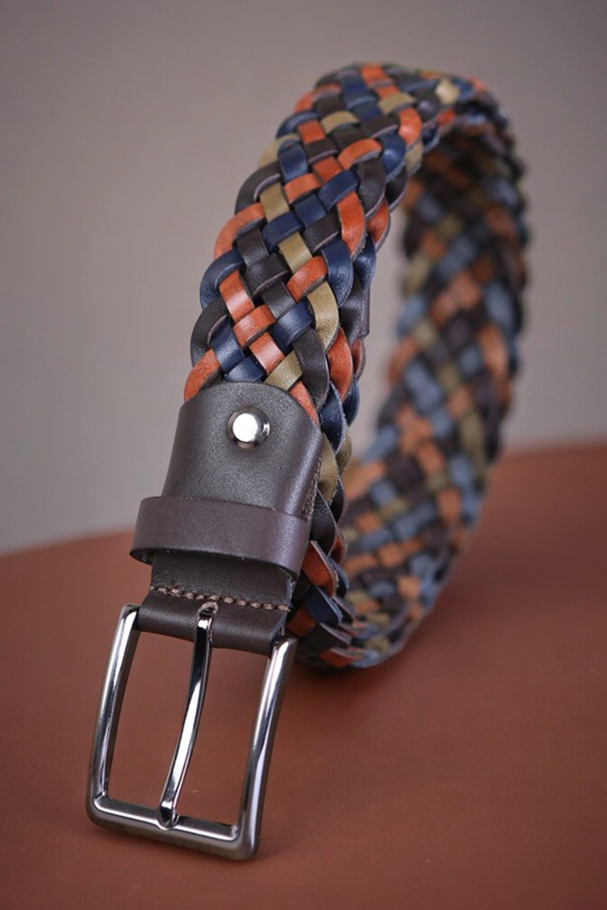 Hand Knitted Leather Belt with Different Color Options  99percenthandmade 32" - 34" Waist inches (70cm-80cm)-Small Multicolored 