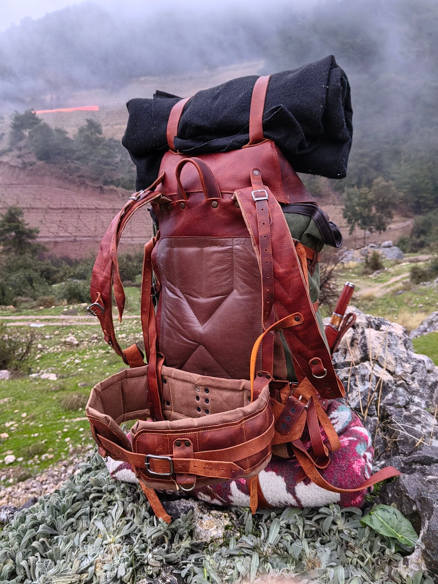 Handmade Custom Leather and Waxed Backpack for Travel, Camping | inside 45 Liter | Personalization  99percenthandmade   