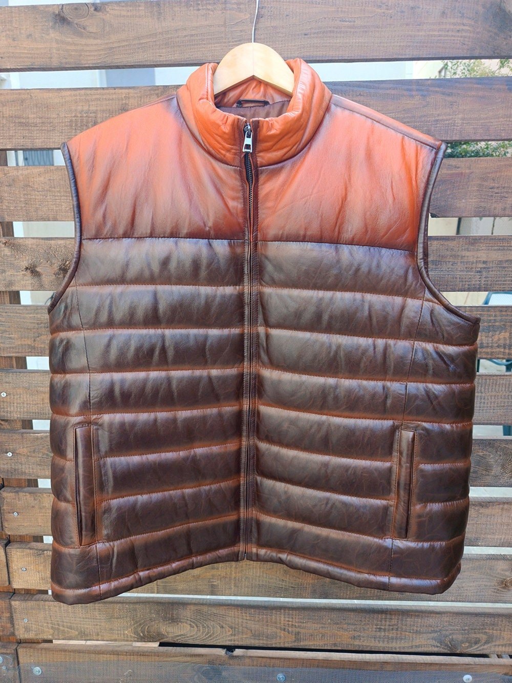 Handmade Leather Down Vest with 2 Color  Tailored to Your Size lambskin, Gifts For Men  99percenthandmade   