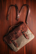 Handmade Messenger bag, Laptop Bag, Briefcase Bag. Size : 13 inch to 17 inch with Brown-Green Color Options  99percenthandmade   