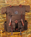 Hiking Backpack | Camping Backpack | Black-Brown-Black-White  | Waxed Canvas with Leather Details  | 50 L | Personalization  99percenthandmade   