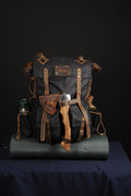 Hiking Backpack | Camping Backpack | Black-Brown-Black-White  | Waxed Canvas with Leather Details  | 50 L | Personalization  99percenthandmade   