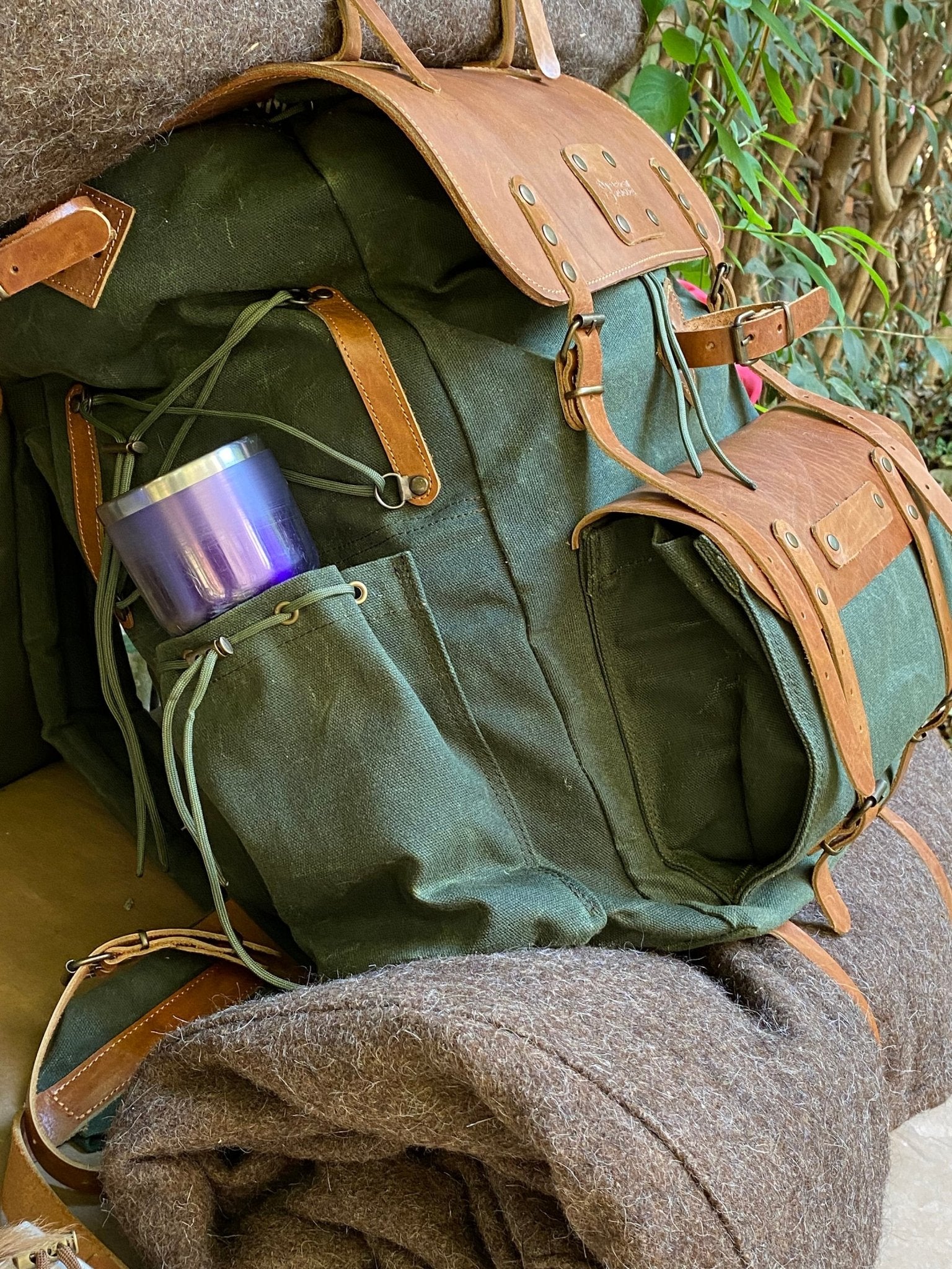 Hiking Backpack - Brown- Black-Green-Blue-White Hiking Backpack - Brown- Black-Green-Blue-White