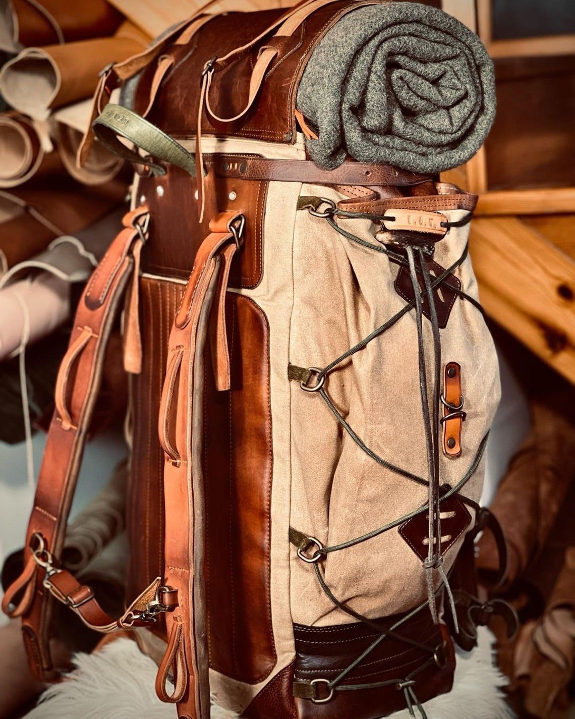 Canvas backpack with leather straps outlet
