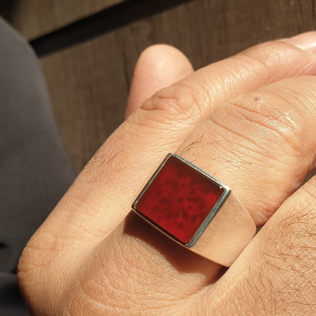 Men’s Silver Square Signet Ring with Onyx Black Zircon Red Agate Mother of Pearl Tiger Eye Blue Sapphire (Copy) Othello