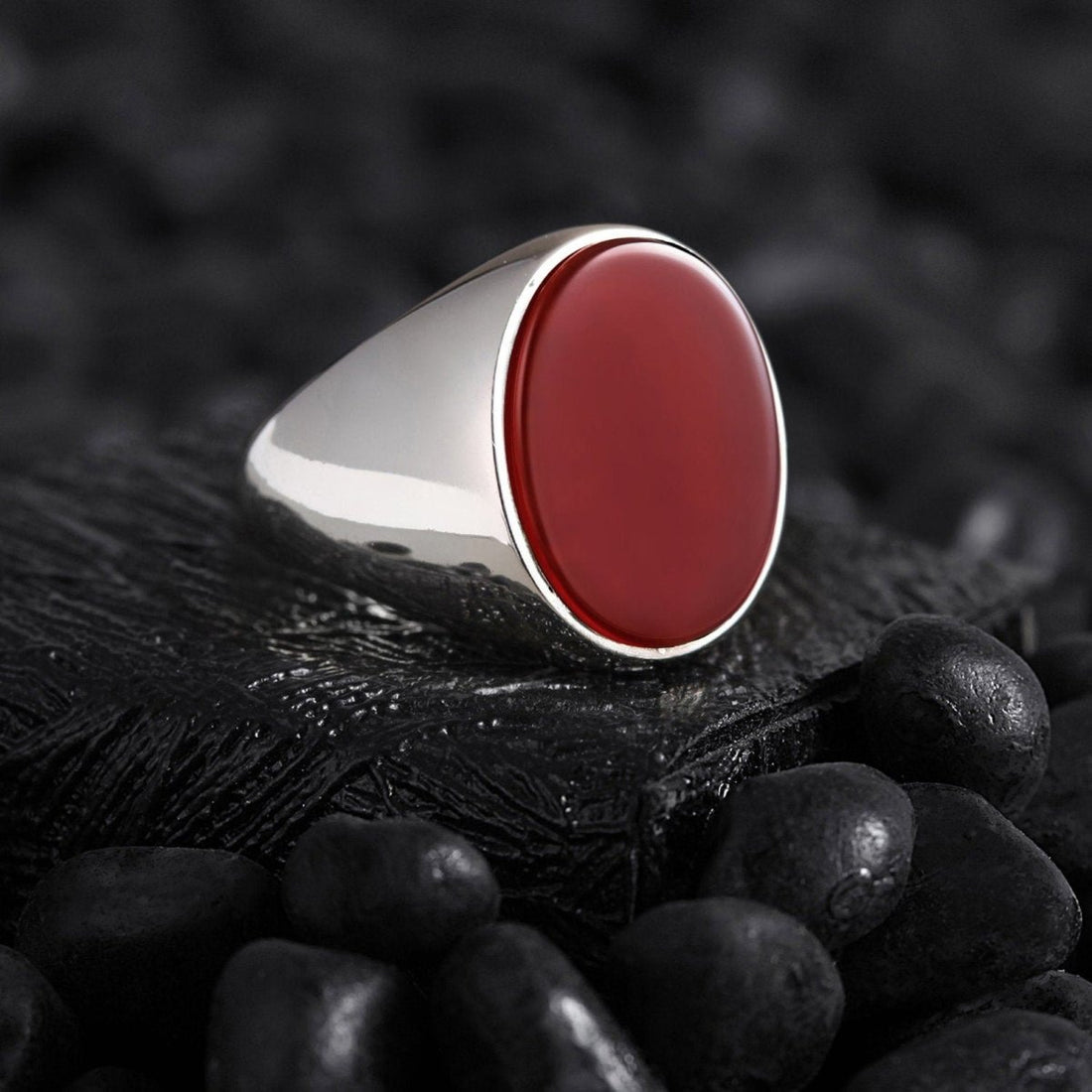 Classic Silver Ring for Men – Minimal Gemstone Jewelry with Agate, Turquoise, Tiger Eye, Blue Star, Mother Pearl Othello