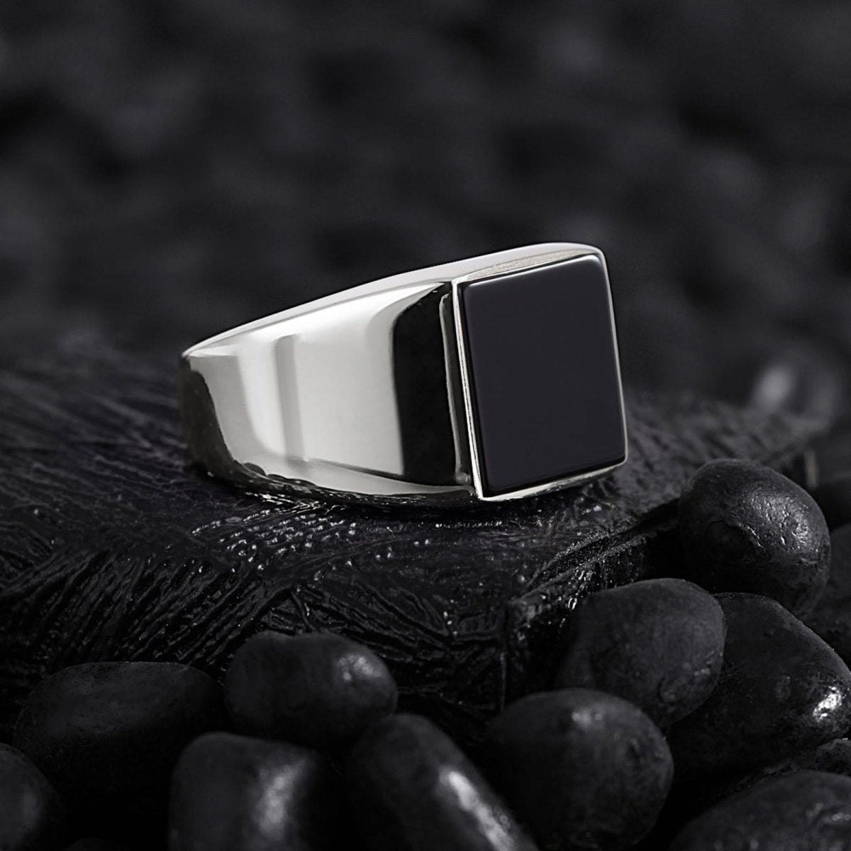 Men’s Silver Square Signet Ring with Onyx Black Zircon Red Agate Mother of Pearl Tiger Eye Blue Sapphire (Copy) Othello