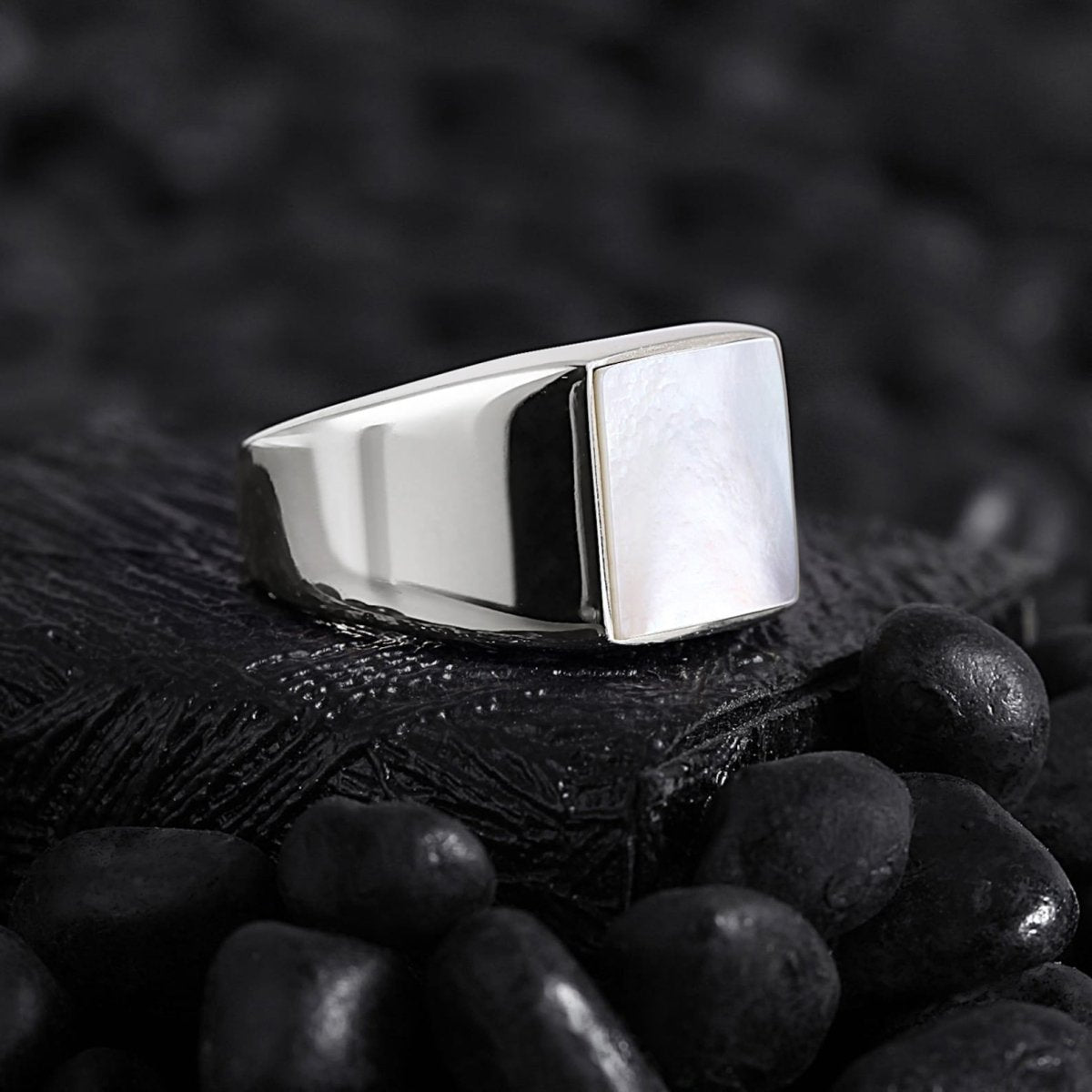 Men’s Silver Square Signet Ring with Onyx Black Zircon Red Agate Mother of Pearl Tiger Eye Blue Sapphire (Copy) Othello