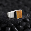 Men’s Silver Square Signet Ring with Onyx Black Zircon Red Agate Mother of Pearl Tiger Eye Blue Sapphire (Copy) Othello