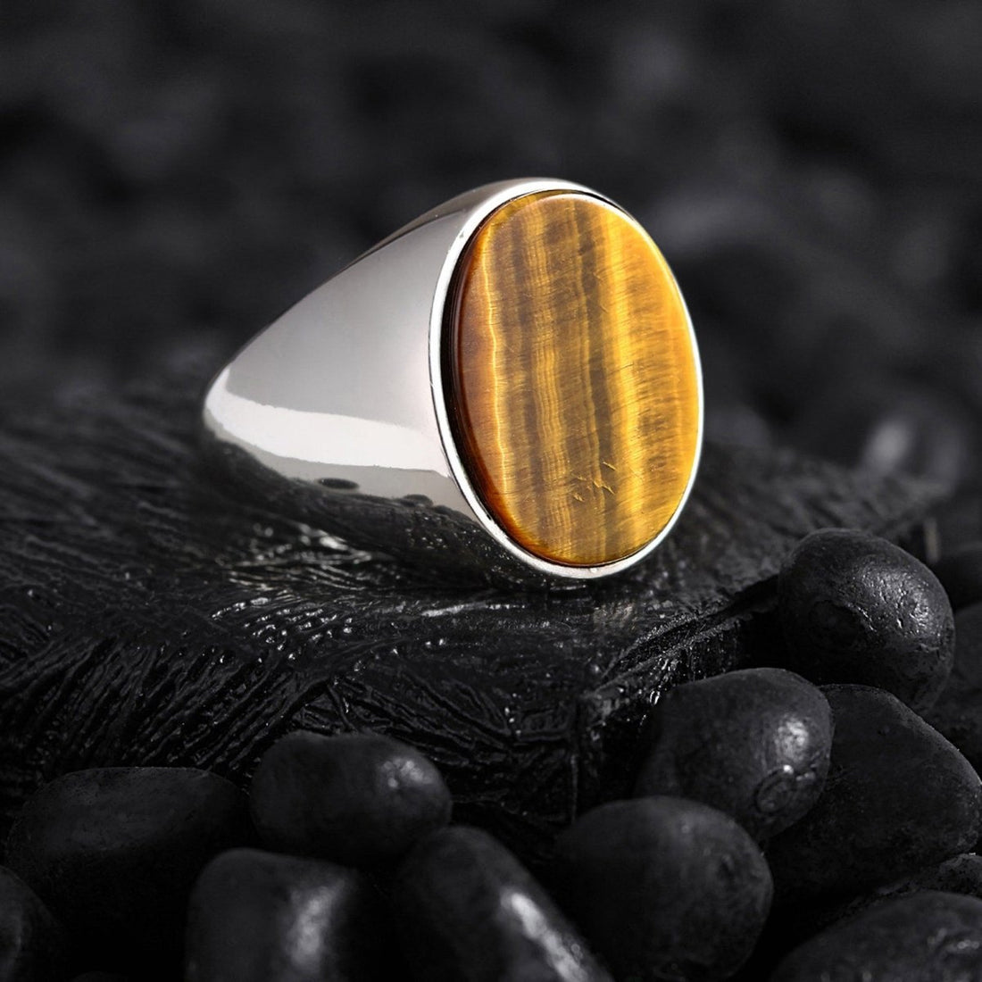 Classic Silver Ring for Men – Minimal Gemstone Jewelry with Agate, Turquoise, Tiger Eye, Blue Star, Mother Pearl Othello