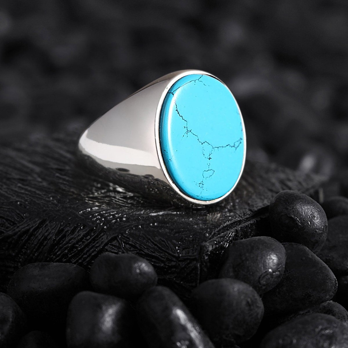 Classic Silver Ring for Men – Minimal Gemstone Jewelry with Agate, Turquoise, Tiger Eye, Blue Star, Mother Pearl Othello