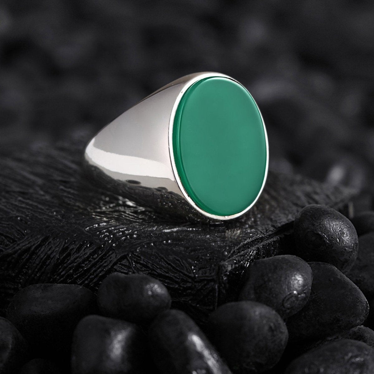 Classic Silver Ring for Men – Minimal Gemstone Jewelry with Agate, Turquoise, Tiger Eye, Blue Star, Mother Pearl Othello