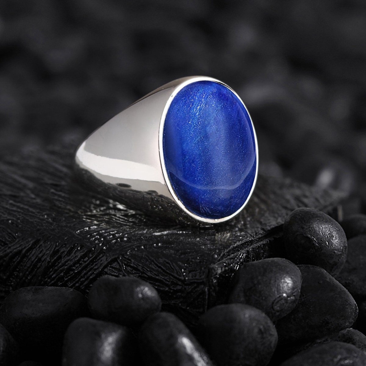 Classic Silver Ring for Men – Minimal Gemstone Jewelry with Agate, Turquoise, Tiger Eye, Blue Star, Mother Pearl Othello