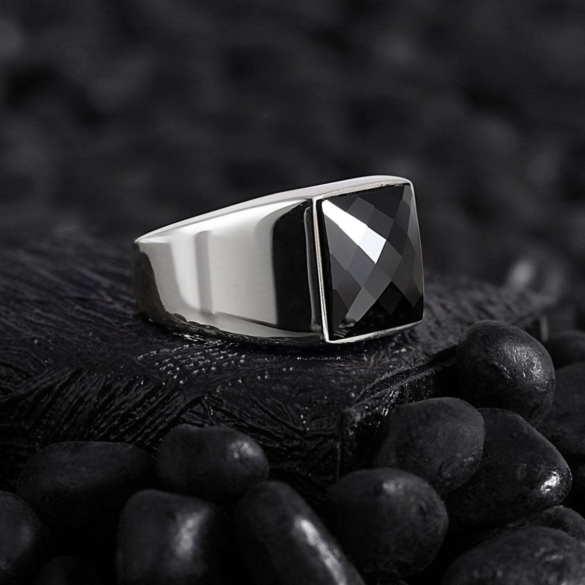 Men’s Silver Square Signet Ring with Onyx Black Zircon Red Agate Mother of Pearl Tiger Eye Blue Sapphire (Copy) Othello