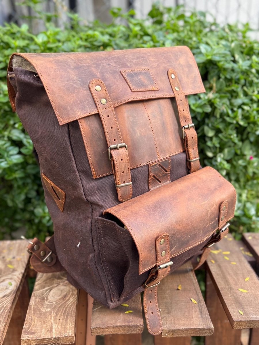 Handmade Leather and Waxed Canvas Laptop Backpack, 15L / 25L Daily Use 99percenthandmade