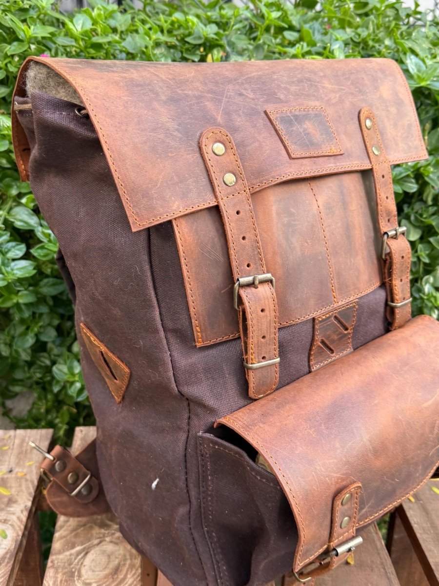 Handmade Leather and Waxed Canvas Laptop Backpack, 15L / 25L Daily Use 99percenthandmade