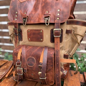 Leather Canvas Laptop Travel Backpack 45L, Handmade Carry On Business Outdoor Backpack 99percenthandmade