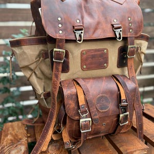 Heritage 45L Versatile Backpack: Handmade Leather & Canvas for Bushcraft, Travel & Daily Use 99percenthandmade 25 Liter Brown - Brown Color Straps