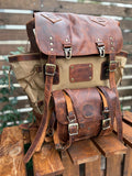 Leather Canvas Laptop Travel Backpack 45L, Handmade Carry On Business Outdoor Backpack 99percenthandmade