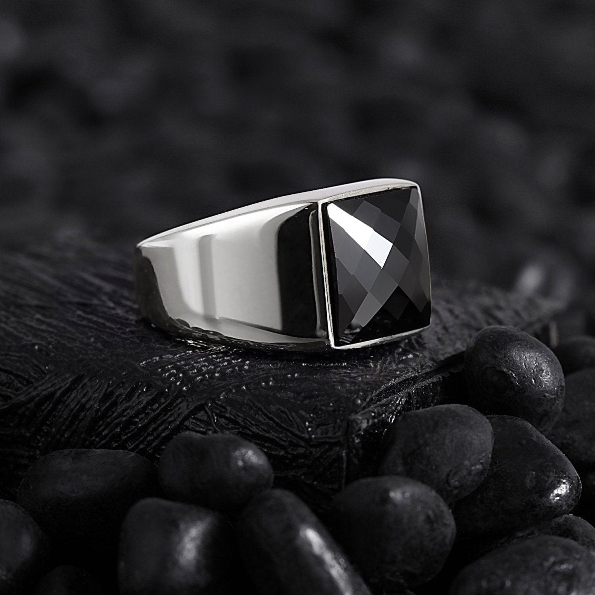 Men’s Silver Square Signet Ring with Onyx Black Zircon Red Agate Mother of Pearl Tiger Eye Blue Sapphire (Copy) Othello